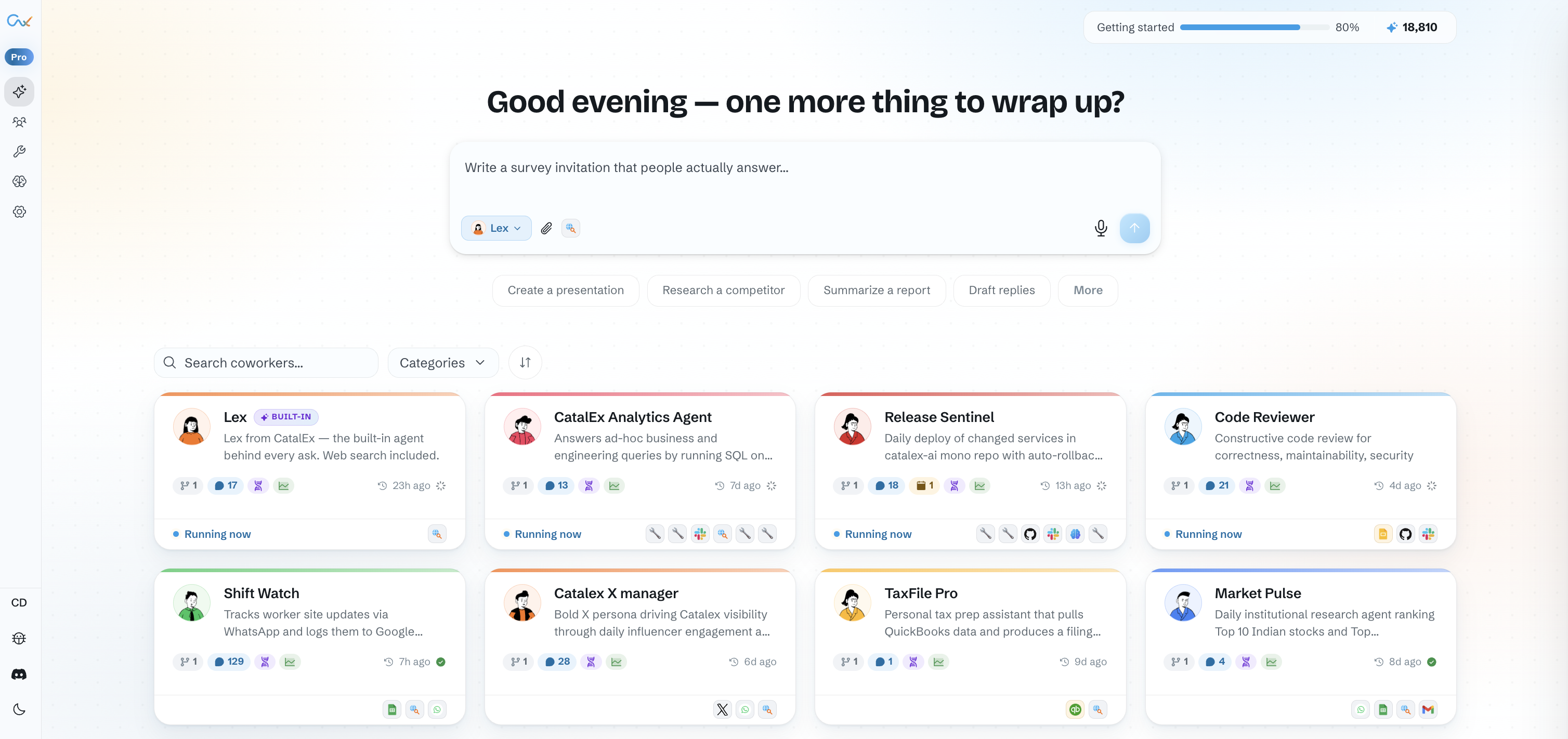 Catalex Studio showing AI co-workers running real company work